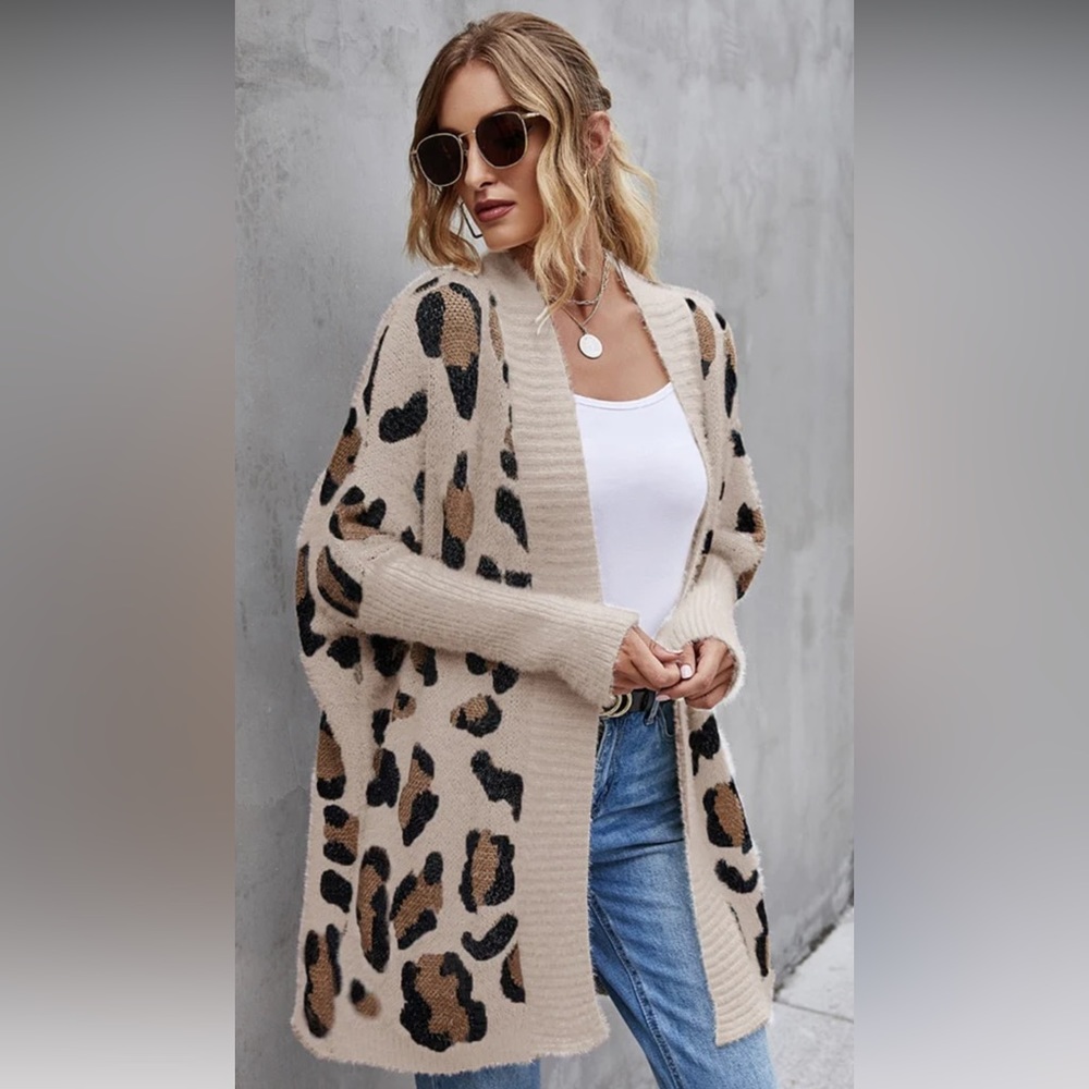Animal print open front cardigan